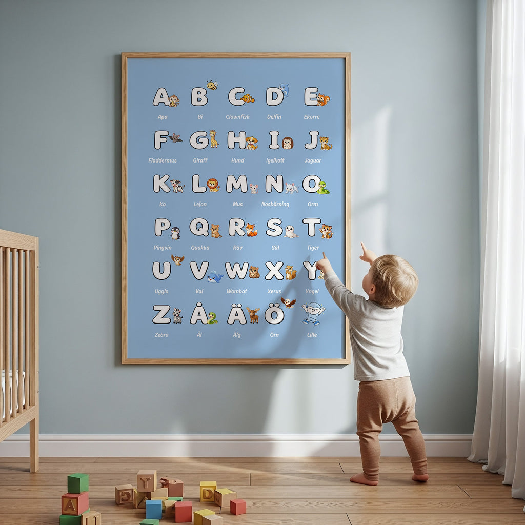 Lilles bokstavsposter med djur - Blå poster