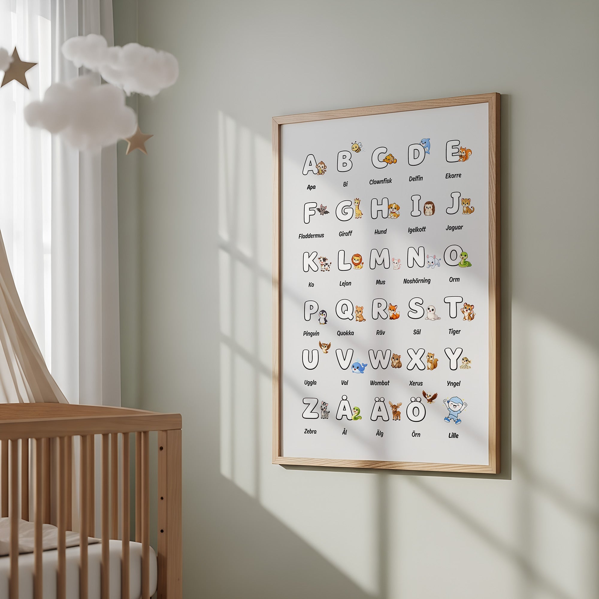 Lilles bokstavsposter med djur - Grå poster