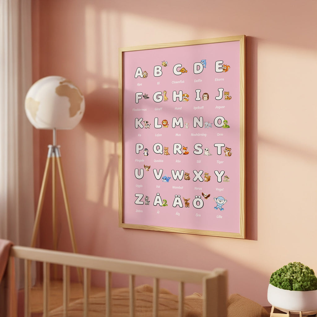 Lilles bokstavsposter med djur - Rosa poster