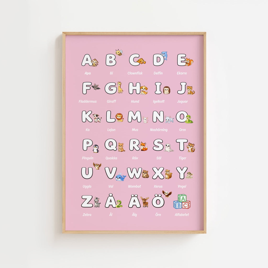 Lilles bokstavsposter med djur - Rosa poster