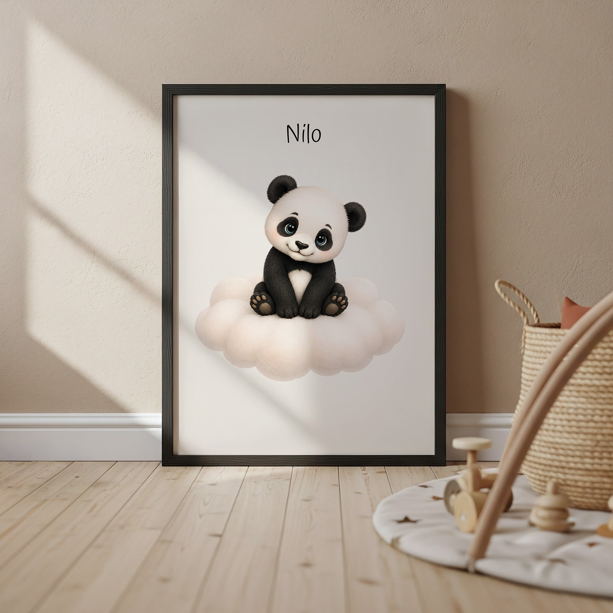 Panda på moln med namn poster