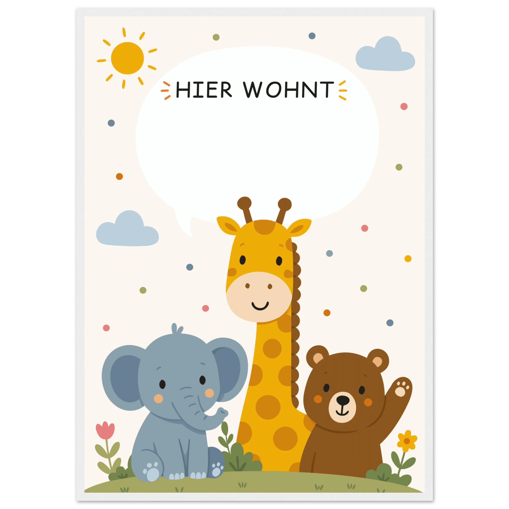 Personalisiertes Namensposter mit Tieren | Hier wohnt 💙 poster