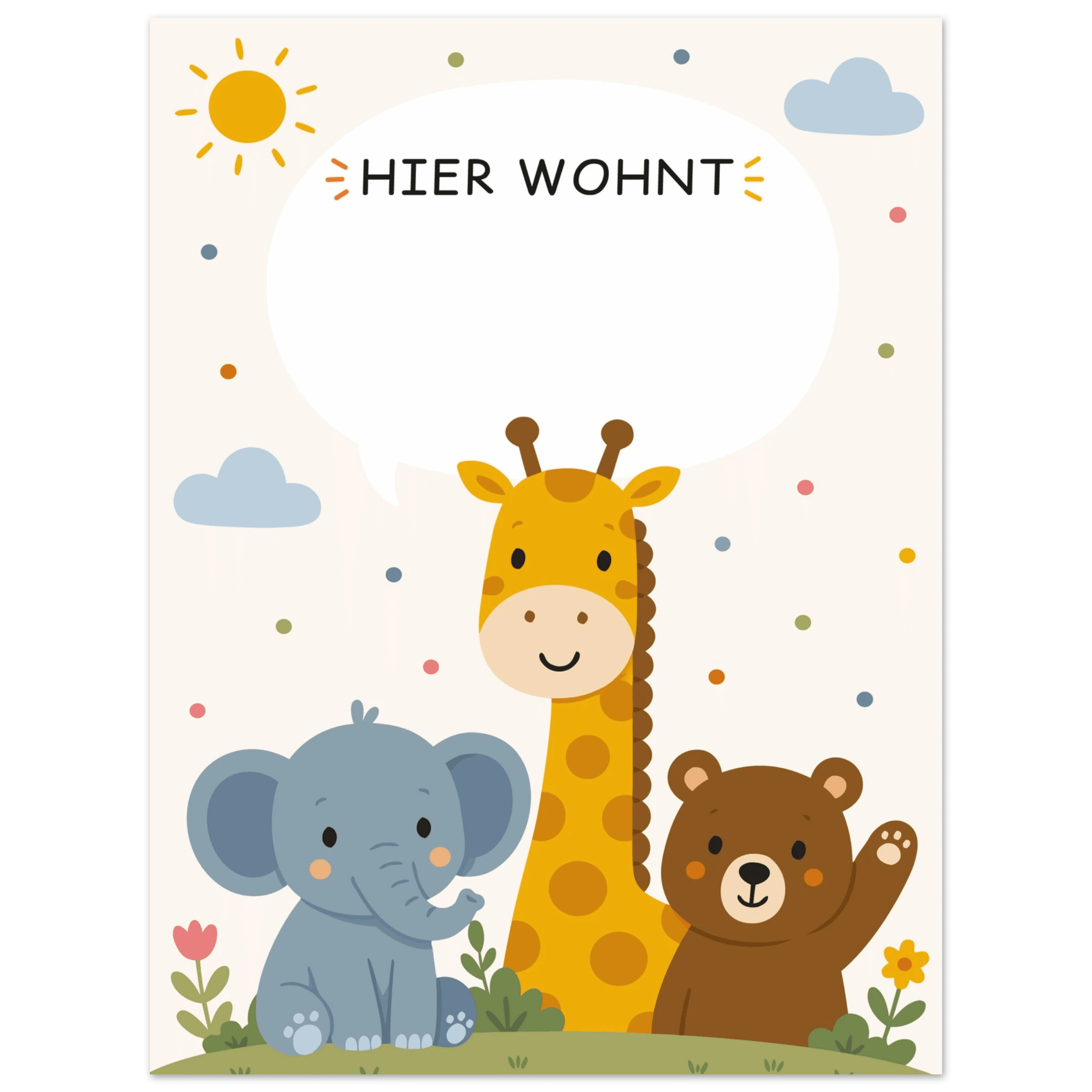 Personalisiertes Namensposter mit Tieren | Hier wohnt 💙 poster