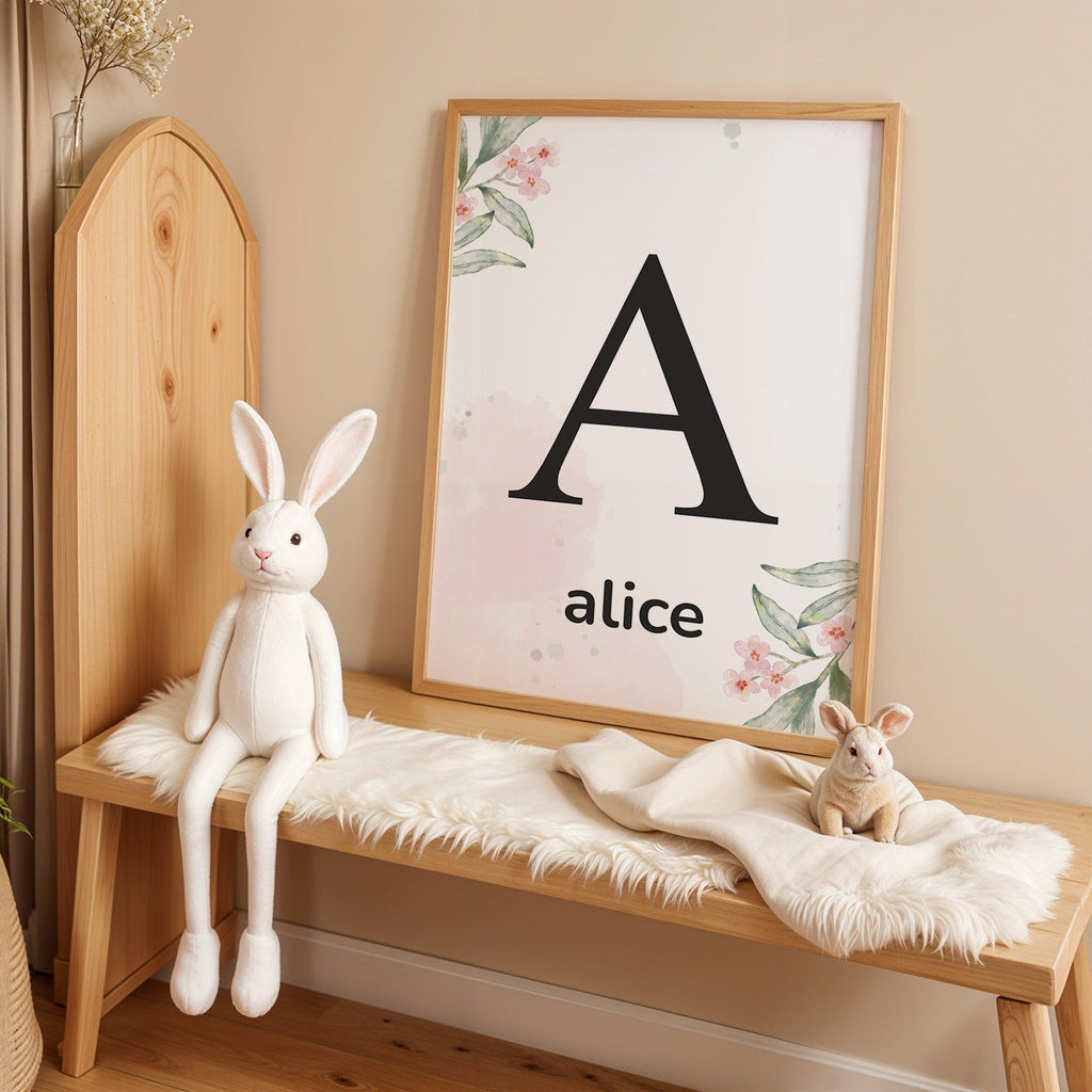 Personlig bokstavsposter med namn och blommor poster