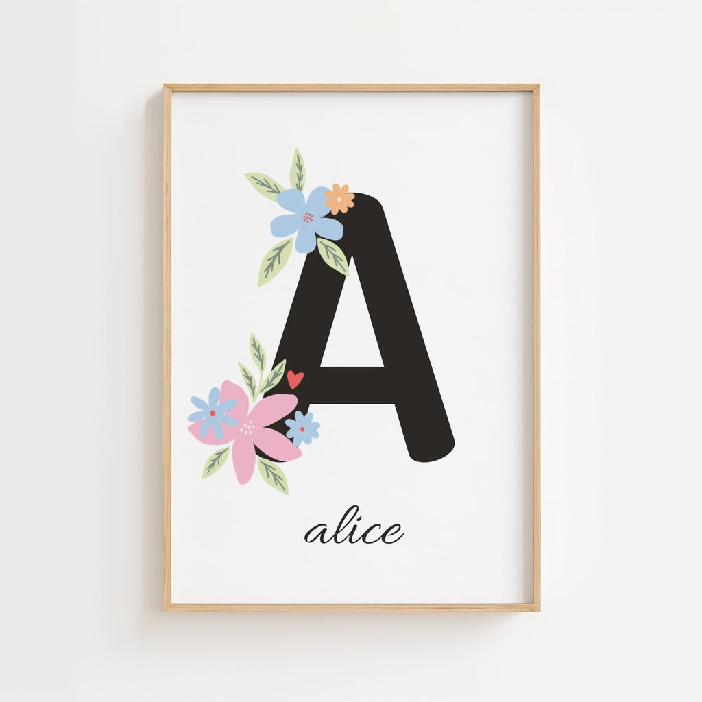 Personlig bokstavsposter med namn och blommor poster