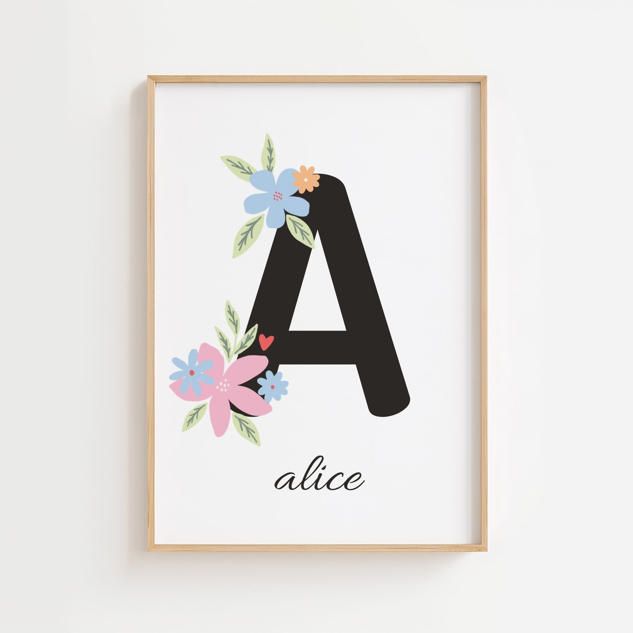 Personlig bokstavsposter med namn och blommor poster