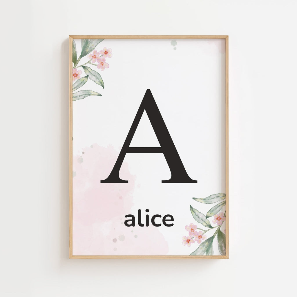 Personlig bokstavsposter med namn och blommor poster