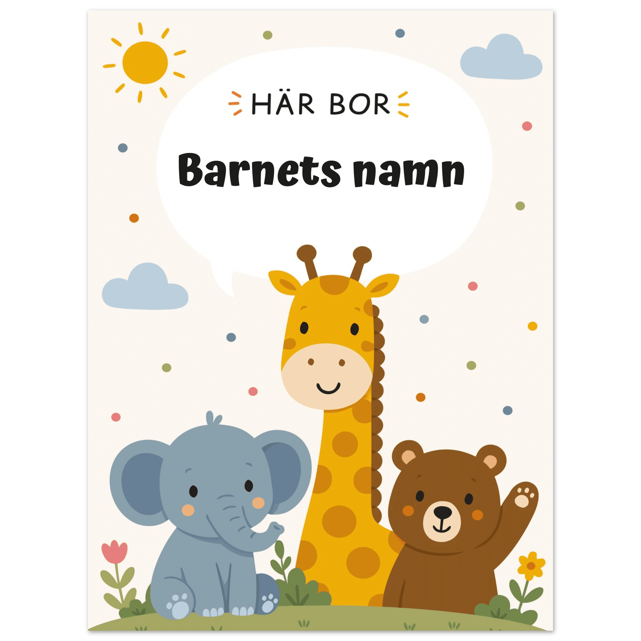 Personlig namnposter för barnrum | Här bor poster
