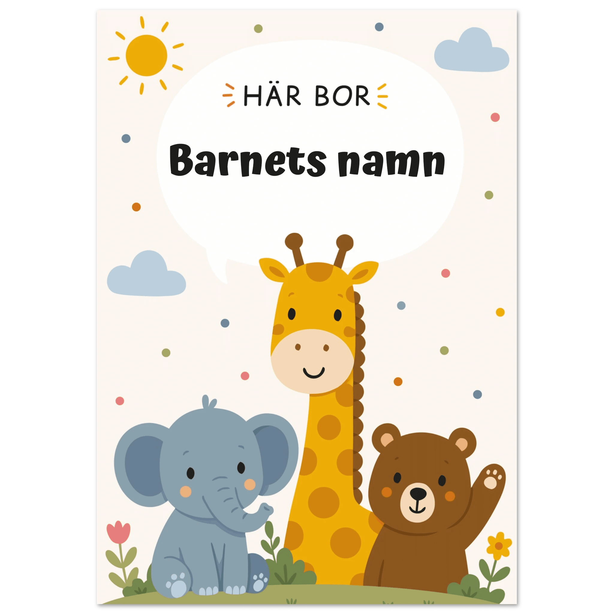 Personlig namnposter för barnrum | Här bor poster