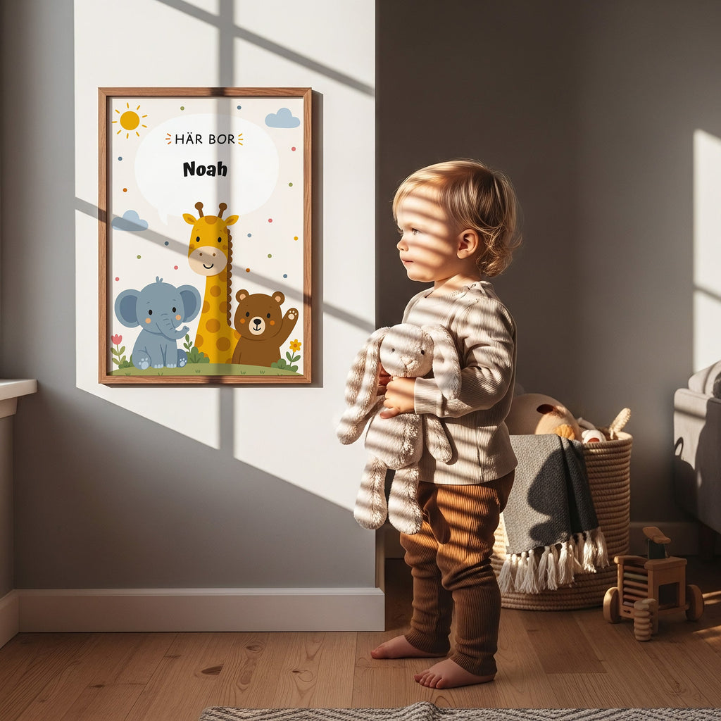 Personlig namnposter för barnrum | Här bor poster