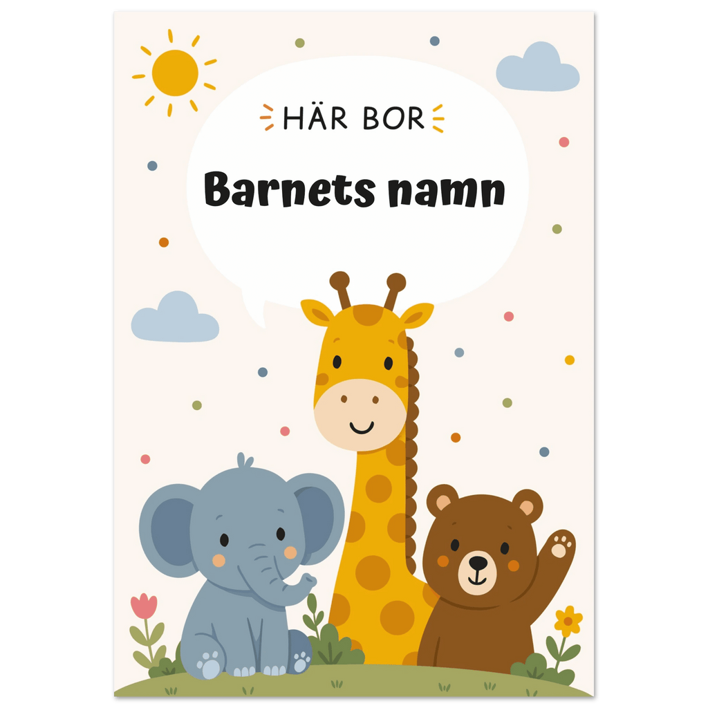 Personlig namnposter för barnrum | Här bor poster