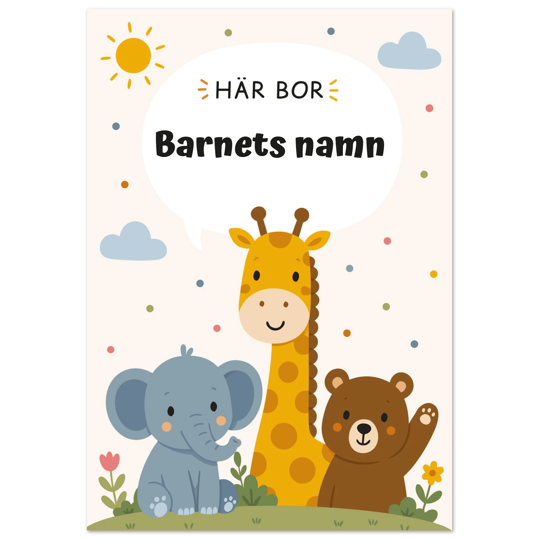 Personlig namnposter för barnrum | Här bor poster