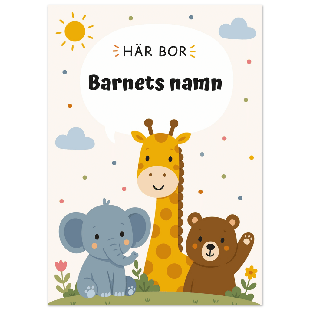 Personlig namnposter för barnrum | Här bor poster