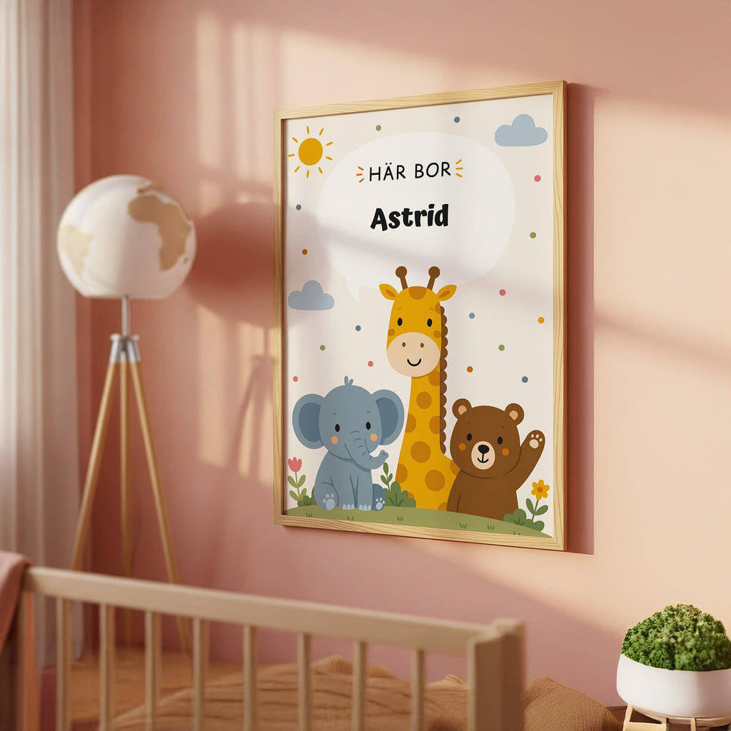 Personlig namnposter för barnrum | Här bor poster