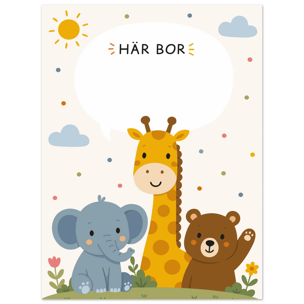 Personlig namnposter med djur | Här bor 🖤 poster
