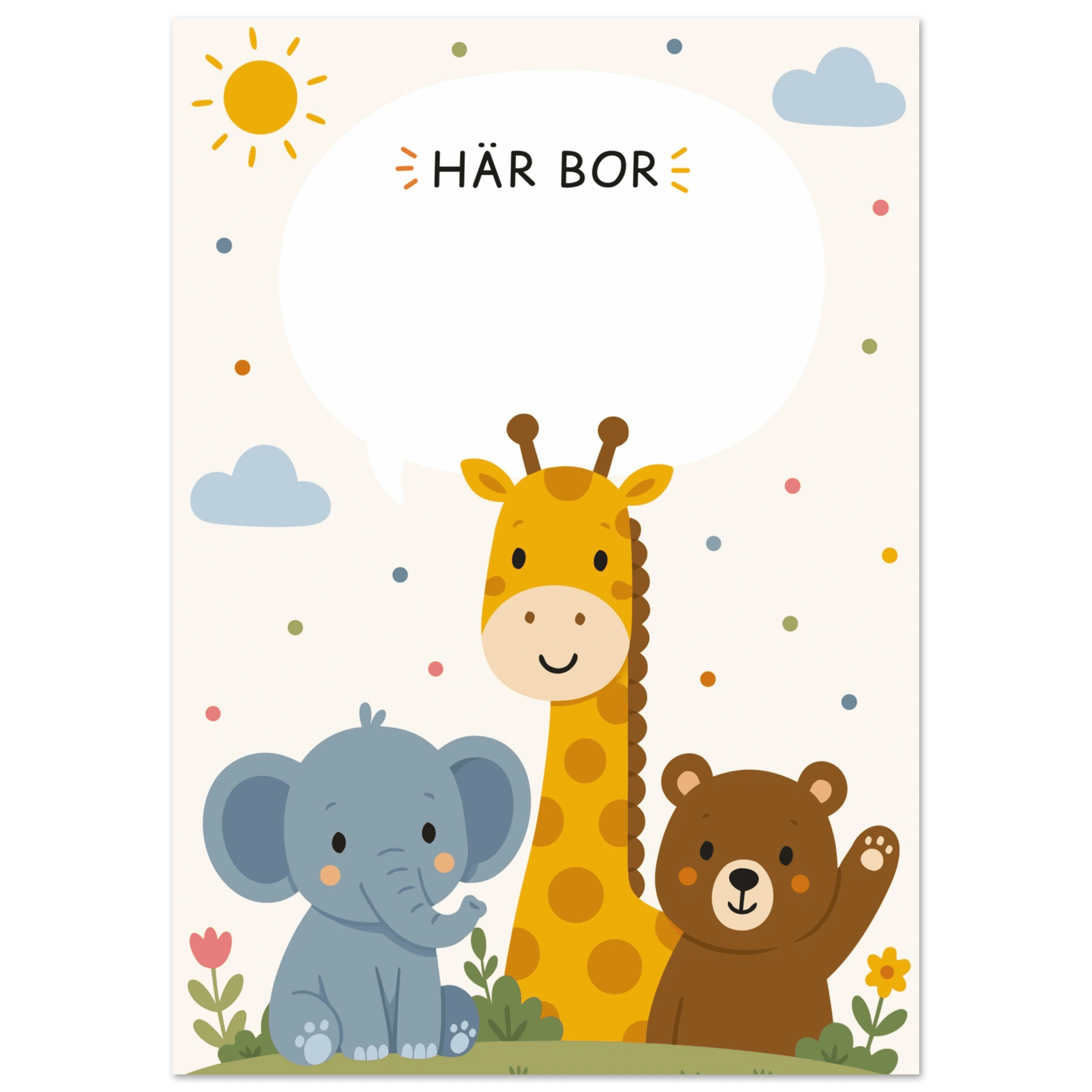 Personlig namnposter med djur | Här bor 💙 poster