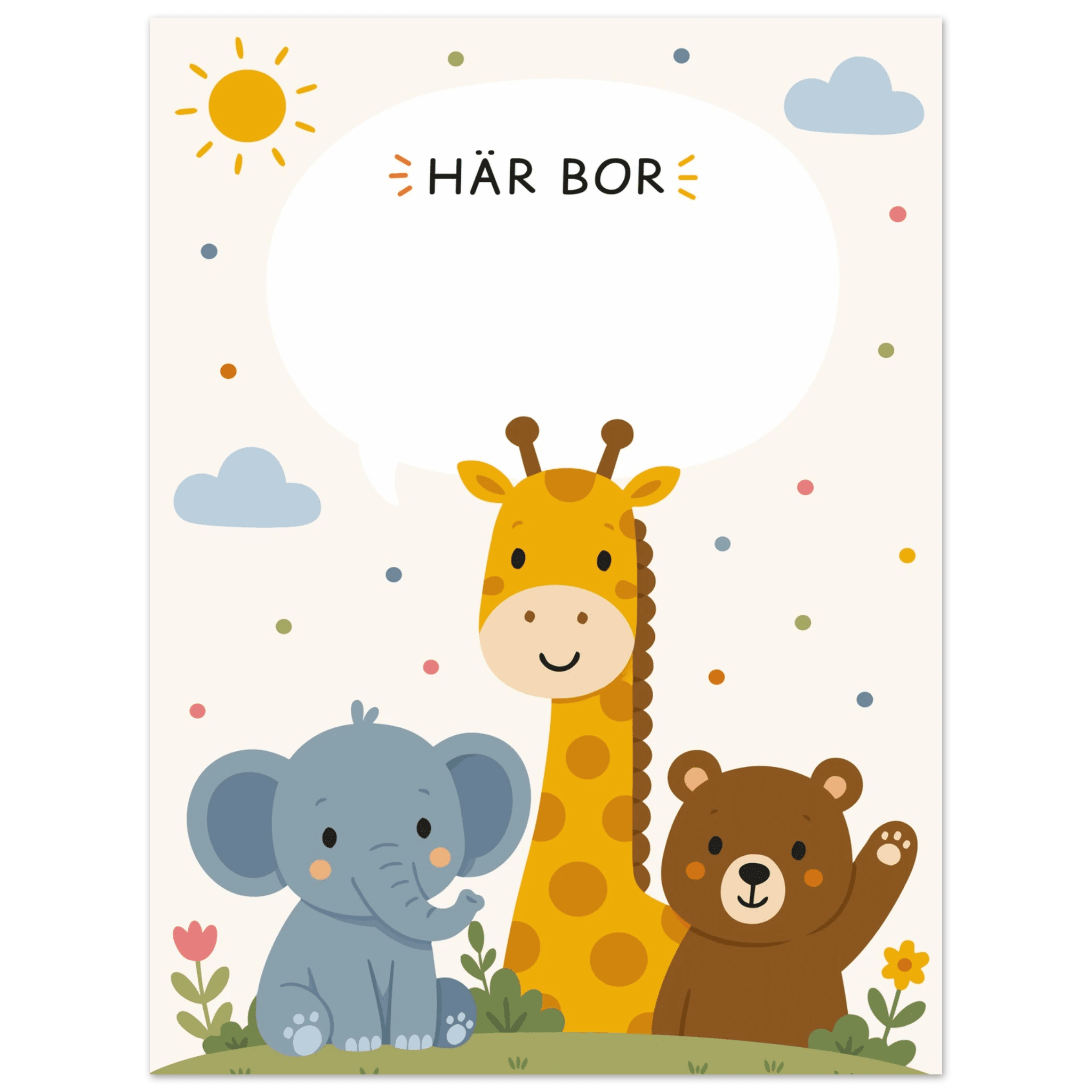 Personlig namnposter med djur | Här bor ❤️ poster
