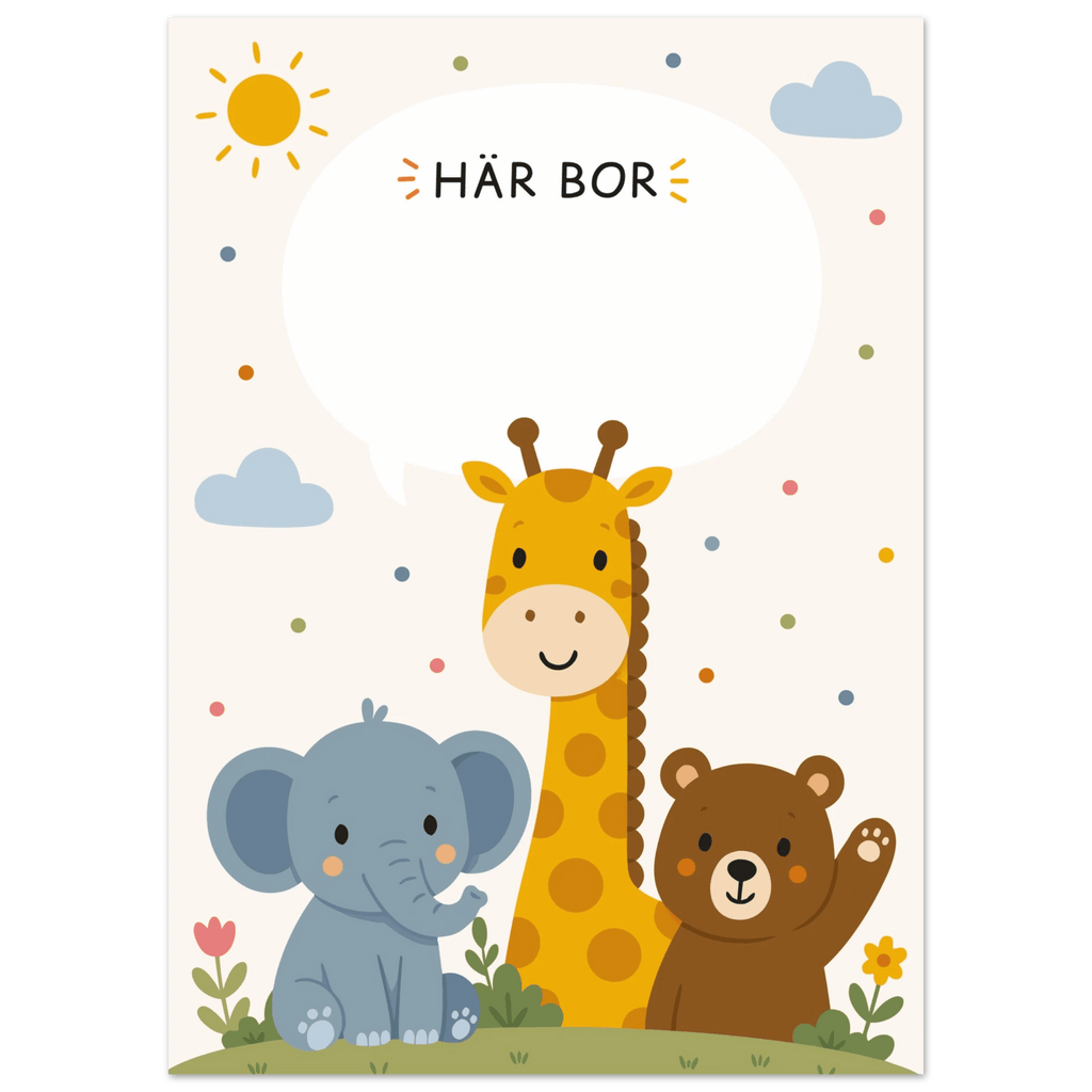 Personlig namnposter med djur | Här bor 💚 poster