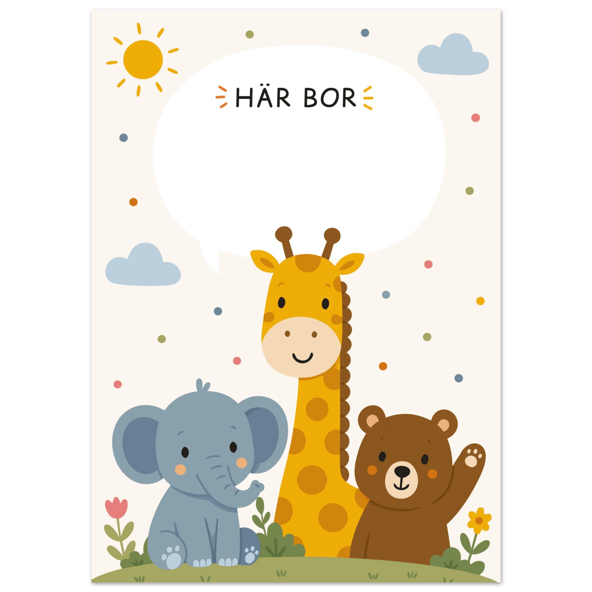 Personlig namnposter med djur | Här bor 💚 poster