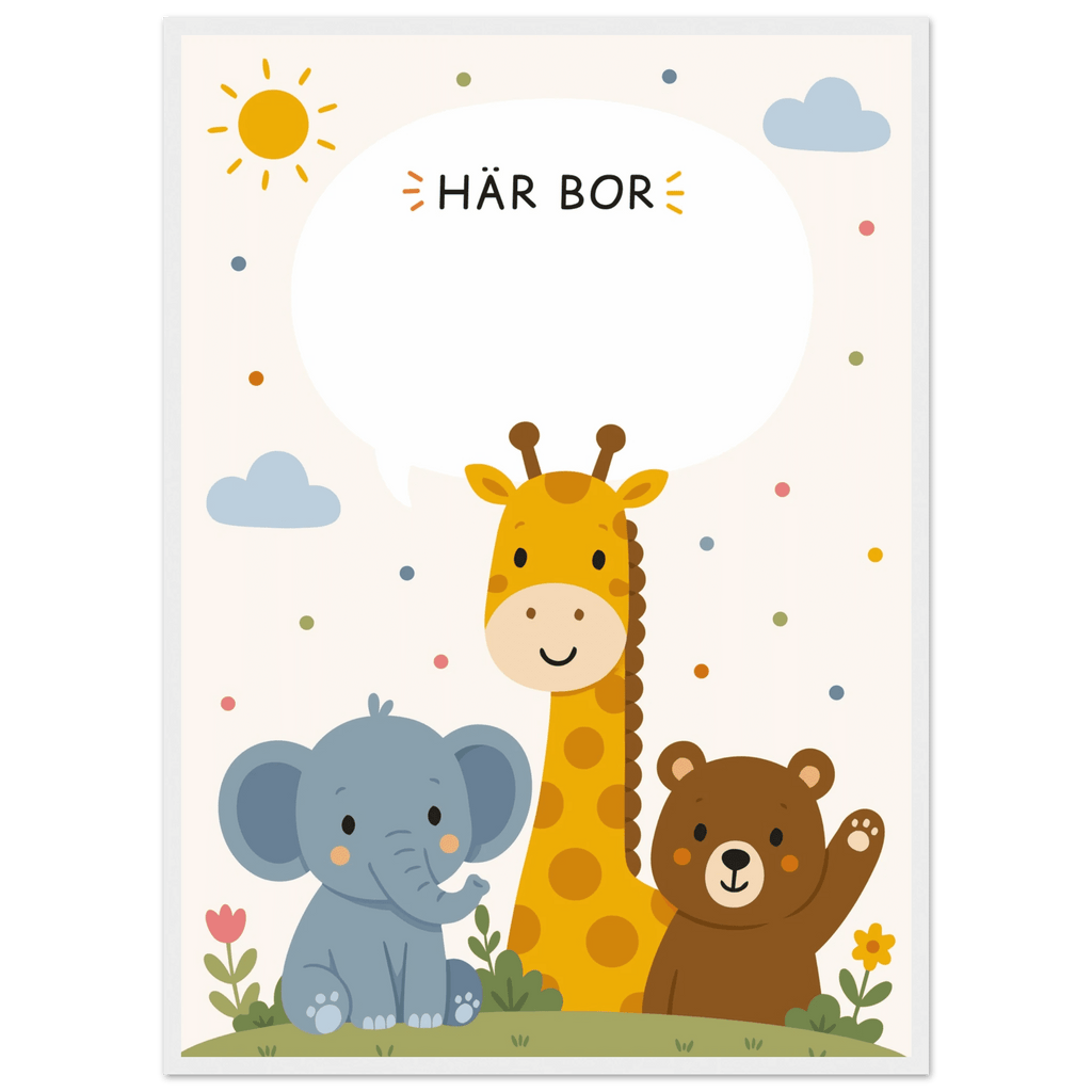 Personlig namnposter med djur | Här bor 💚 poster