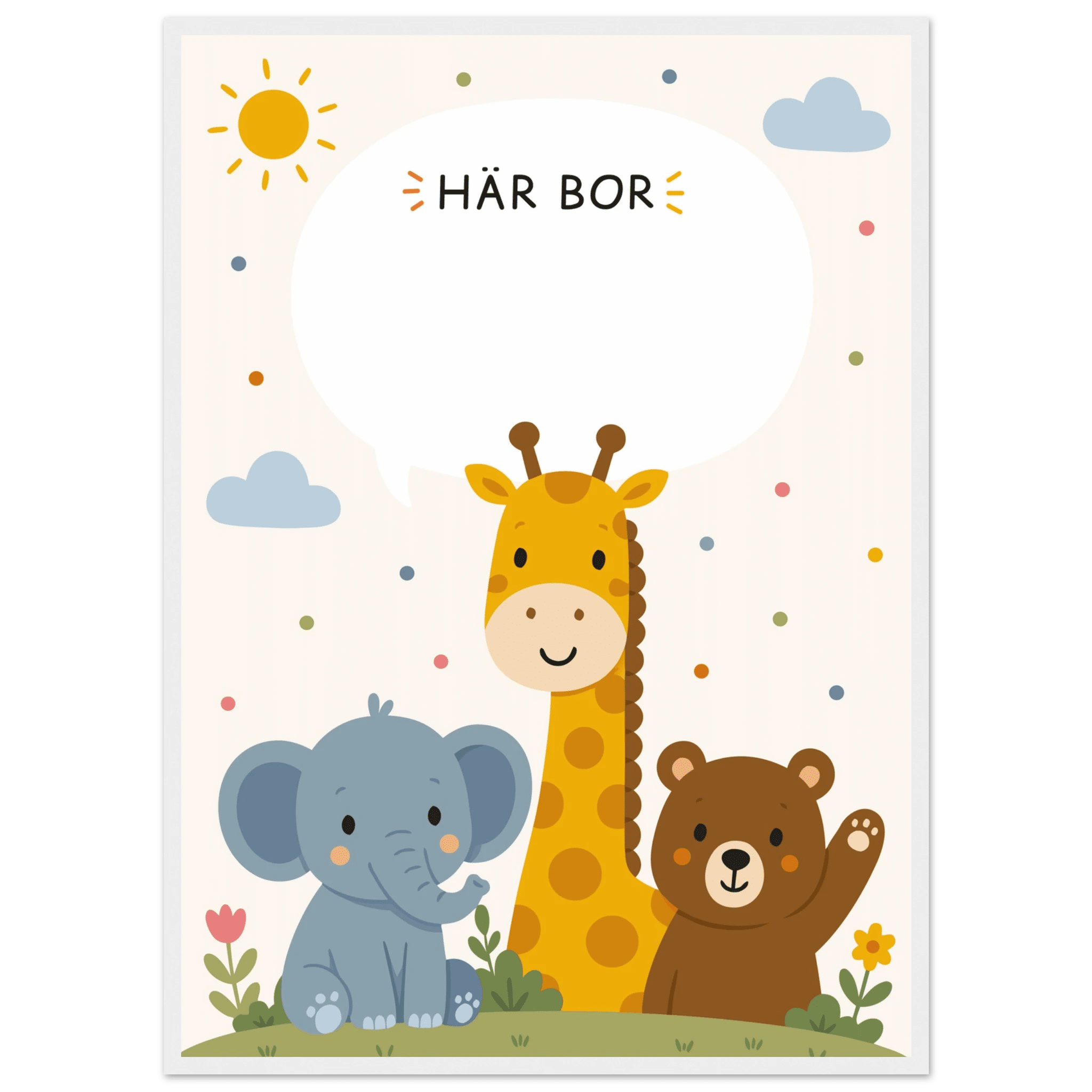 Personlig namnposter med djur | Här bor 💚 poster