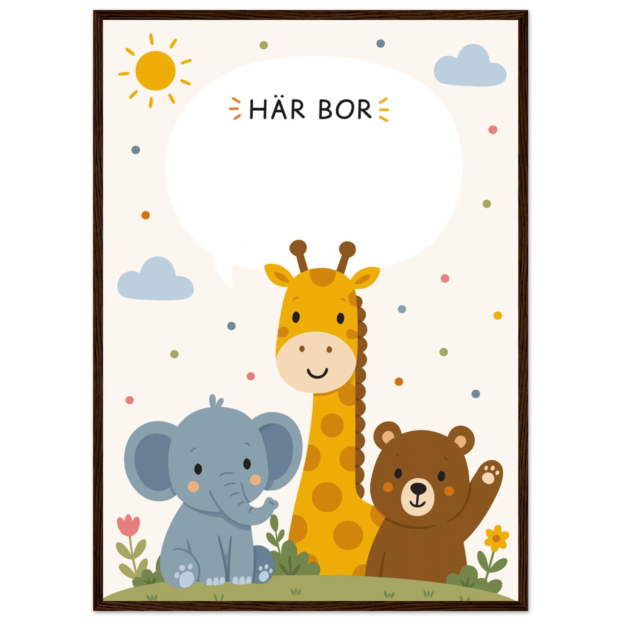 Personlig namnposter med djur | Här bor 💙 poster