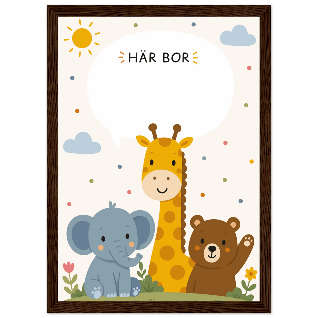 Personlig namnposter med djur | Här bor 🖤 poster