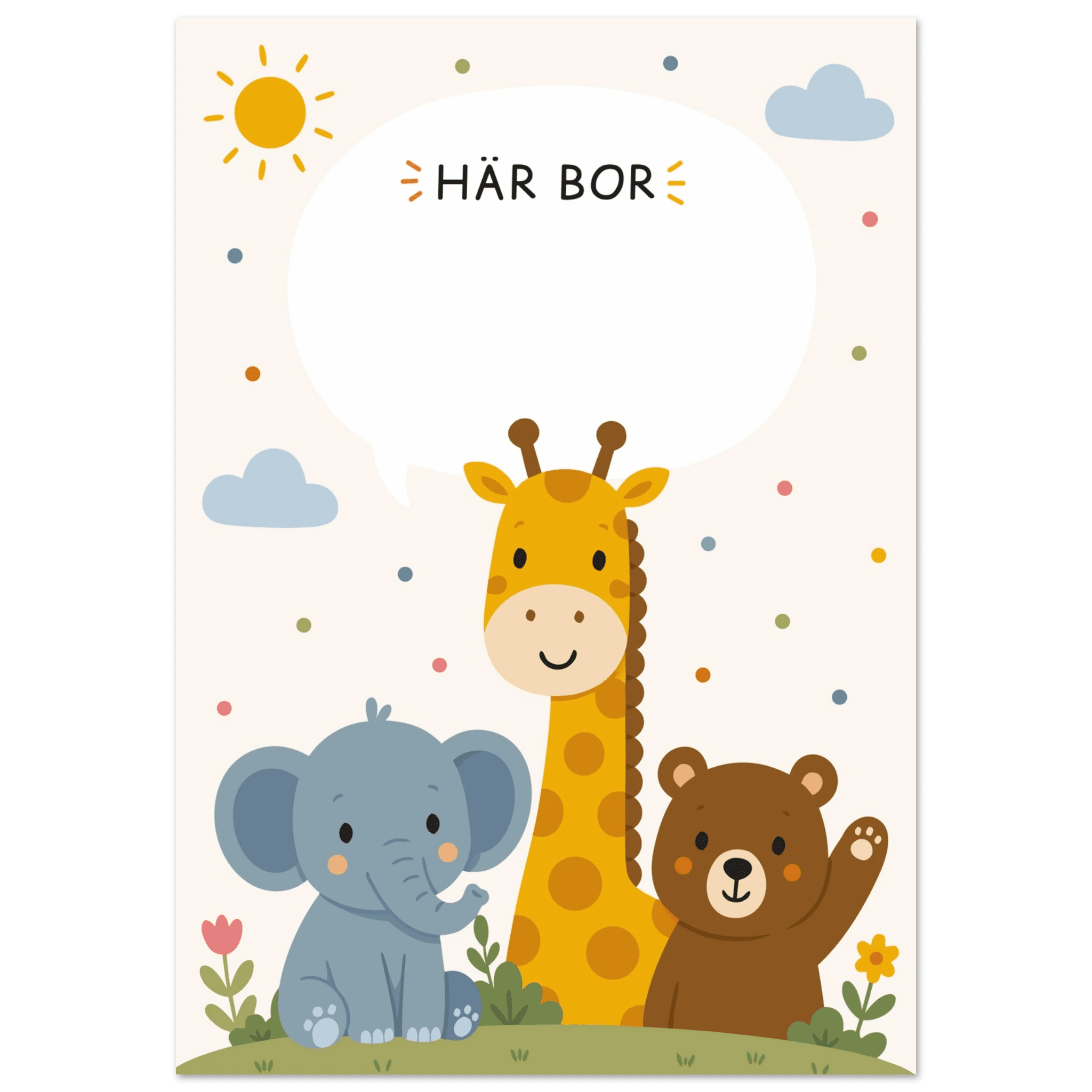 Personlig namnposter med djur | Här bor 💙 poster