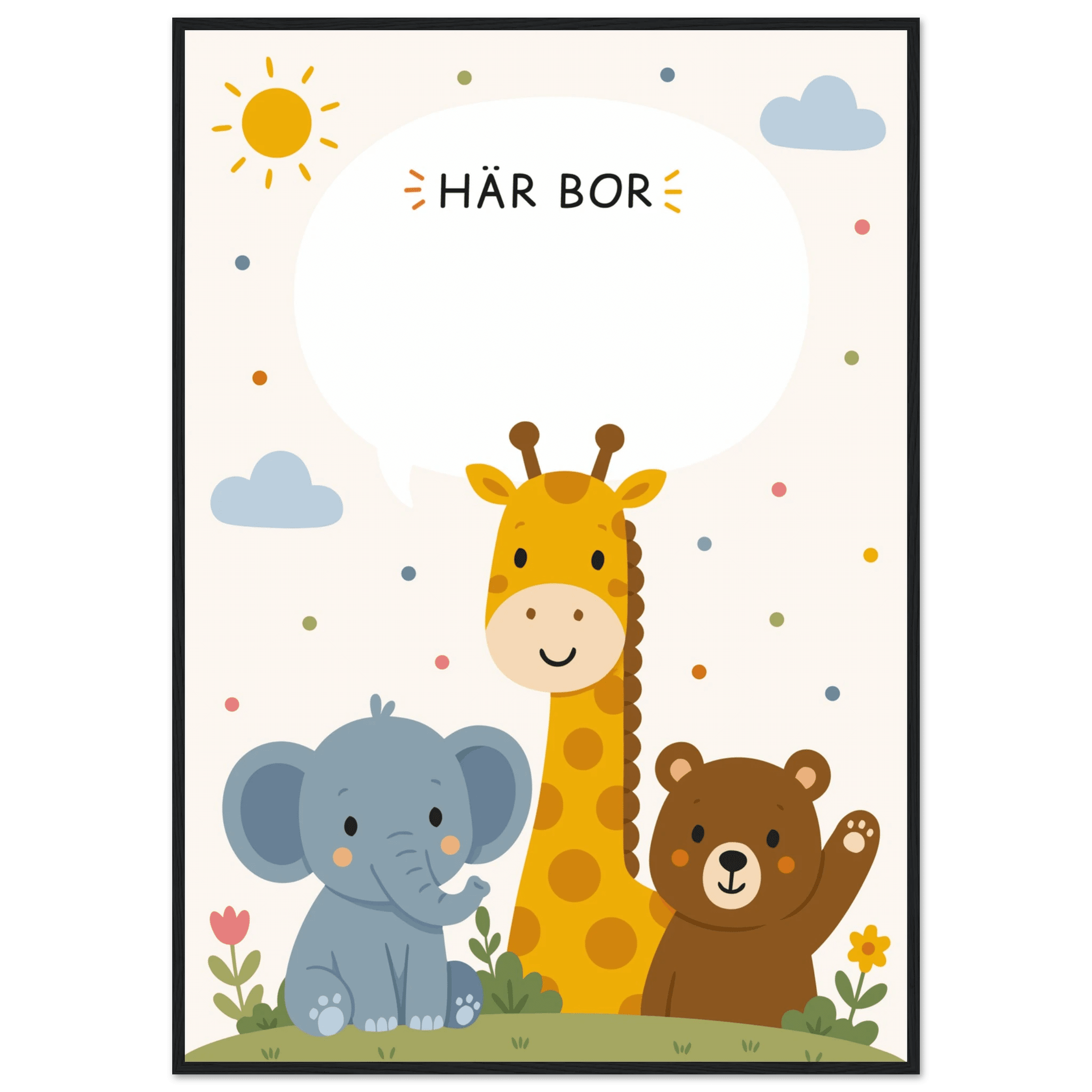 Personlig namnposter med djur | Här bor 💚 poster