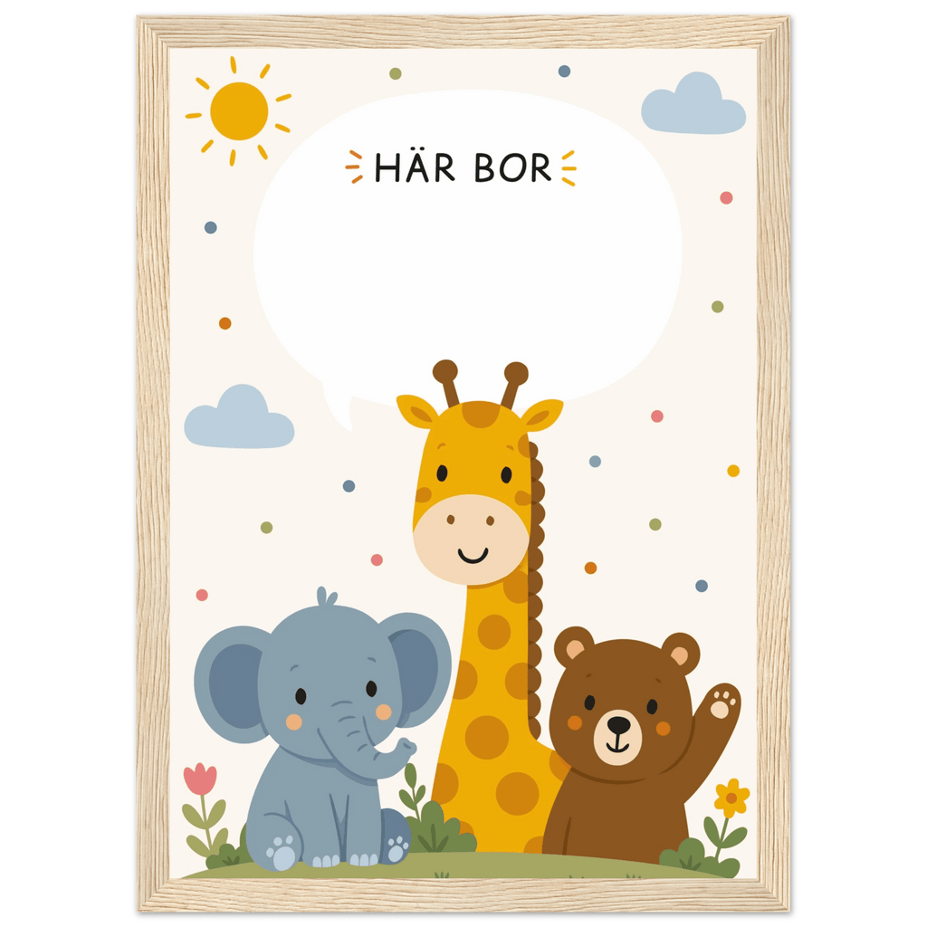 Personlig namnposter med djur | Här bor ❤️ poster