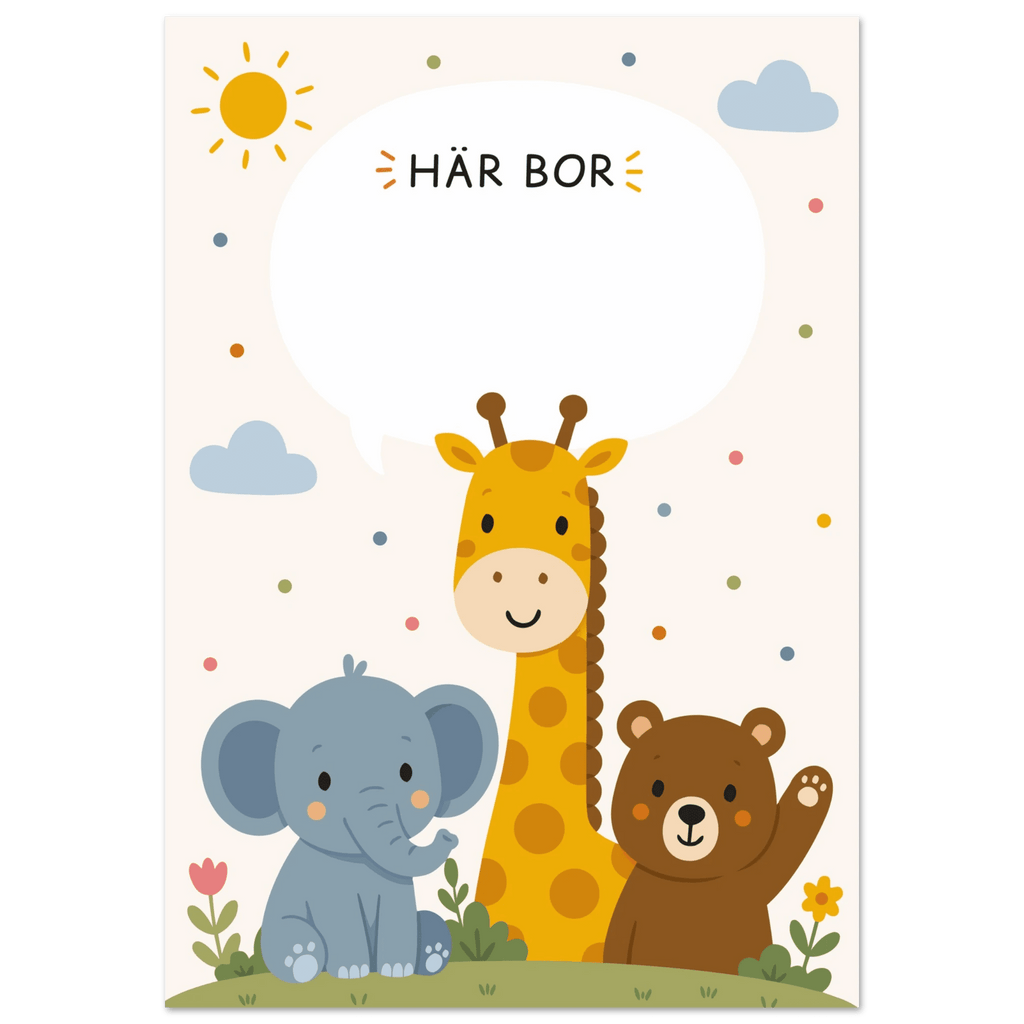 Personlig namnposter med djur | Här bor 🖤 poster