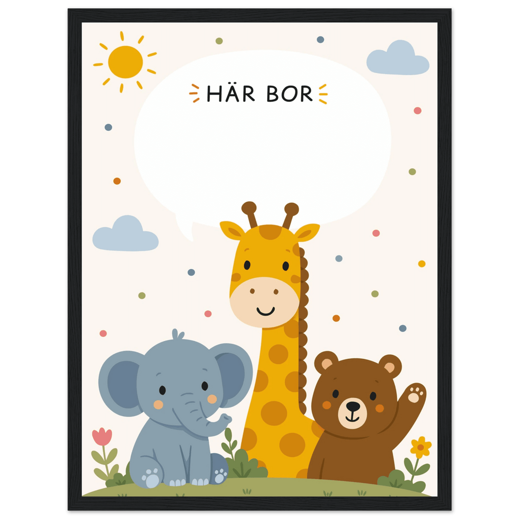 Personlig namnposter med djur | Här bor 💙 poster