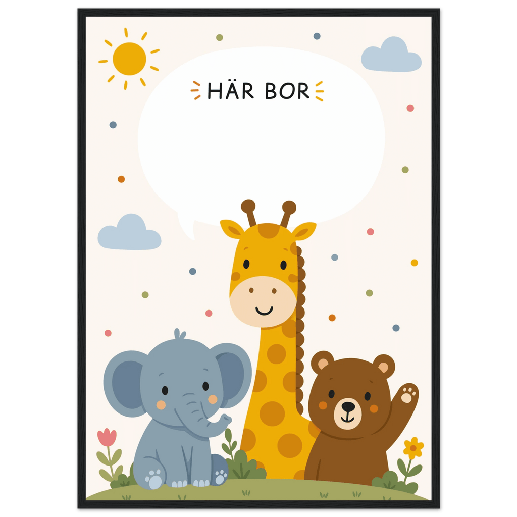 Personlig namnposter med djur | Här bor 💚 poster