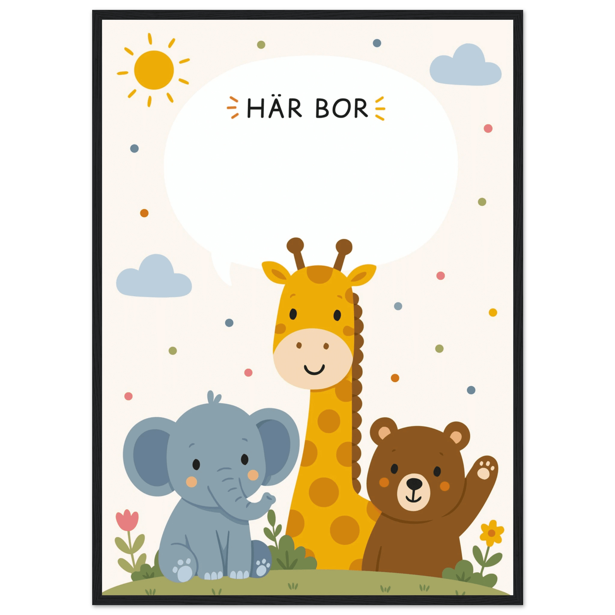Personlig namnposter med djur | Här bor 💚 poster