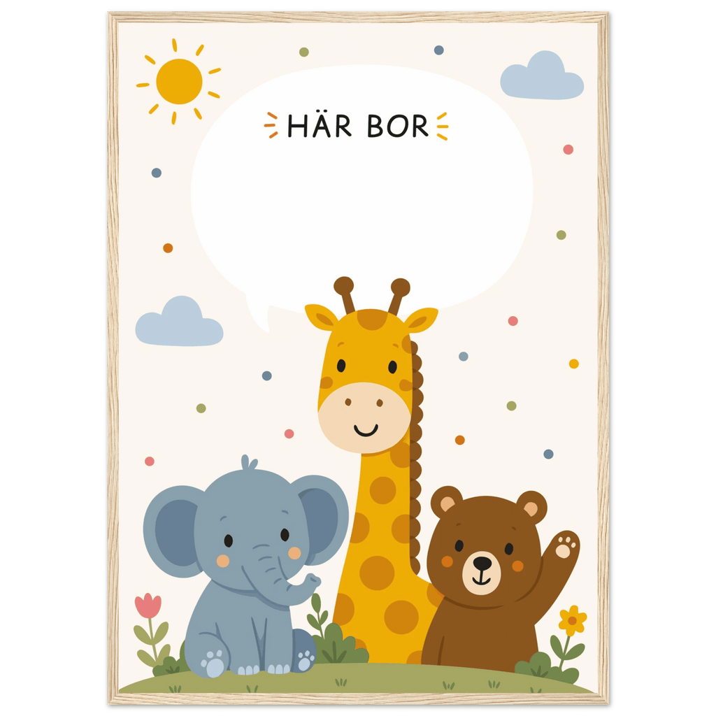Personlig namnposter med djur | Här bor 💙 poster