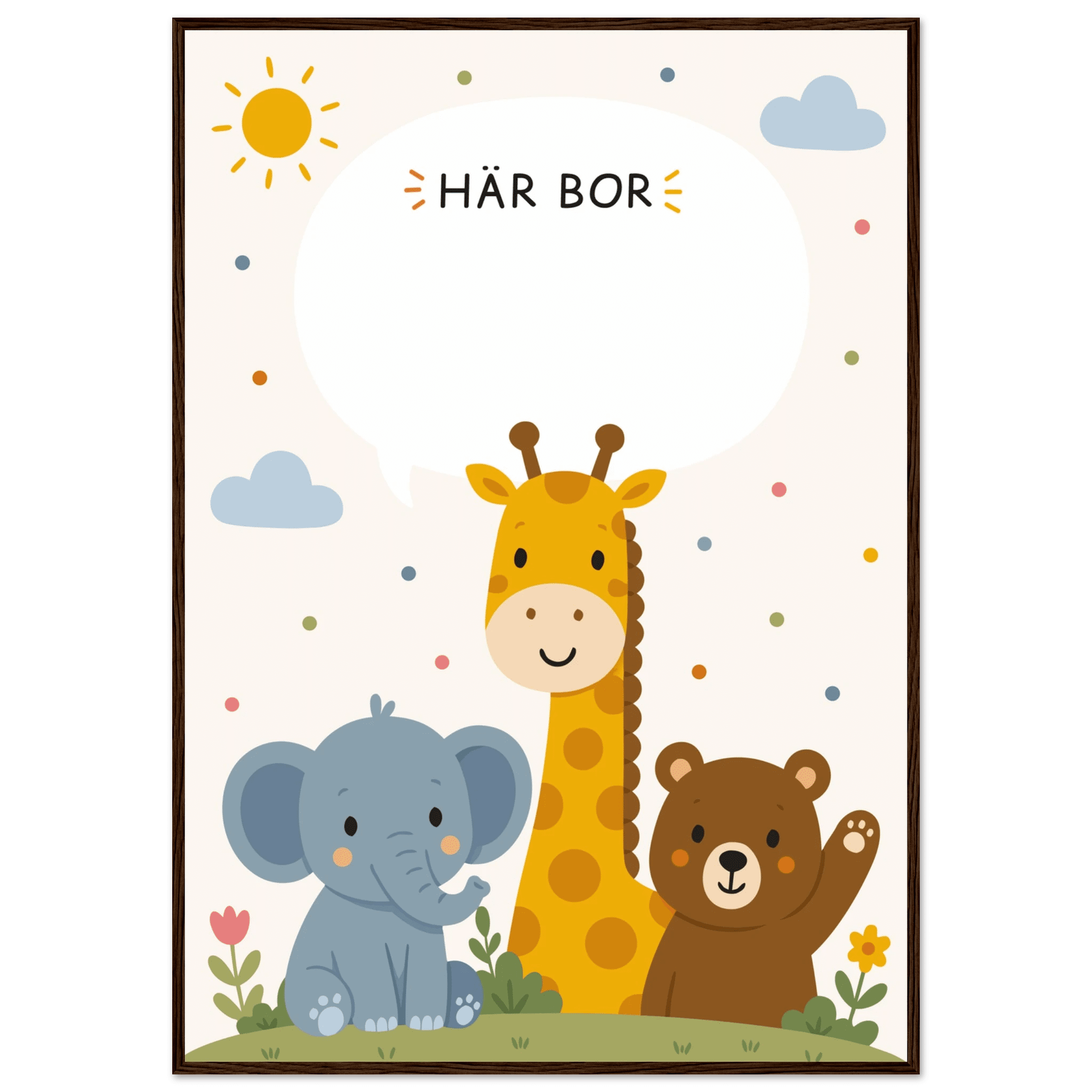 Personlig namnposter med djur | Här bor 💚 poster