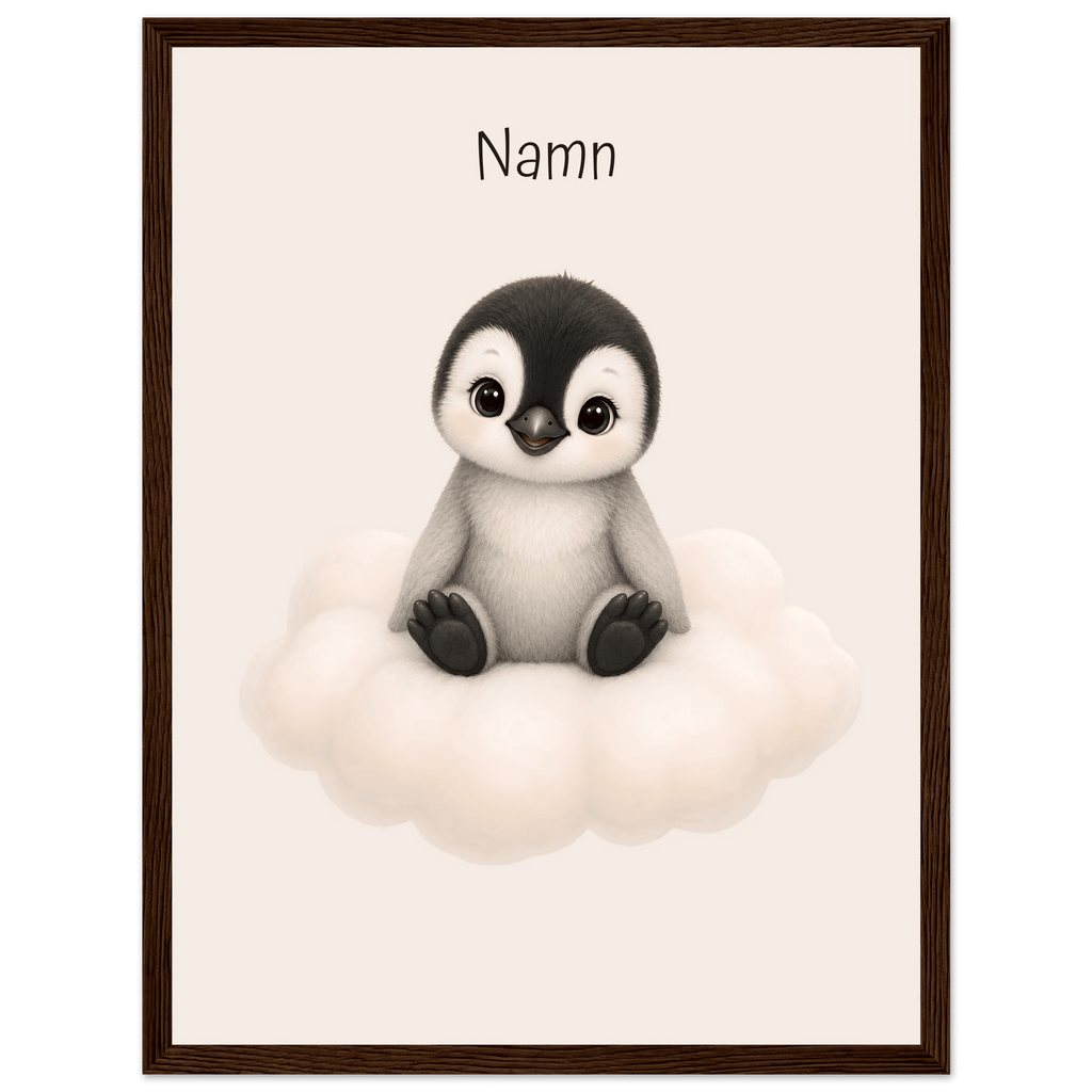 Pingvin på moln med namn poster
