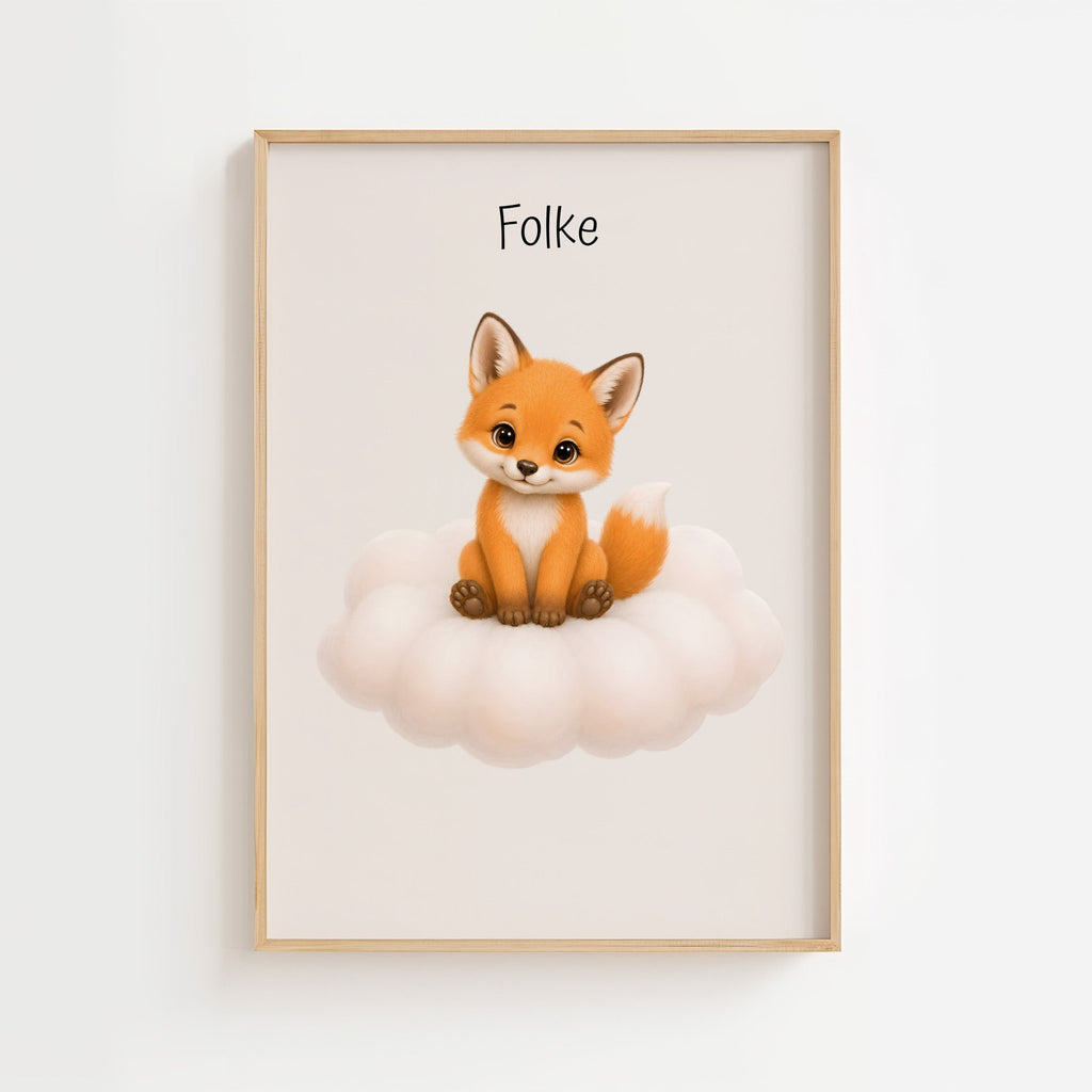 Räv på moln med namn poster