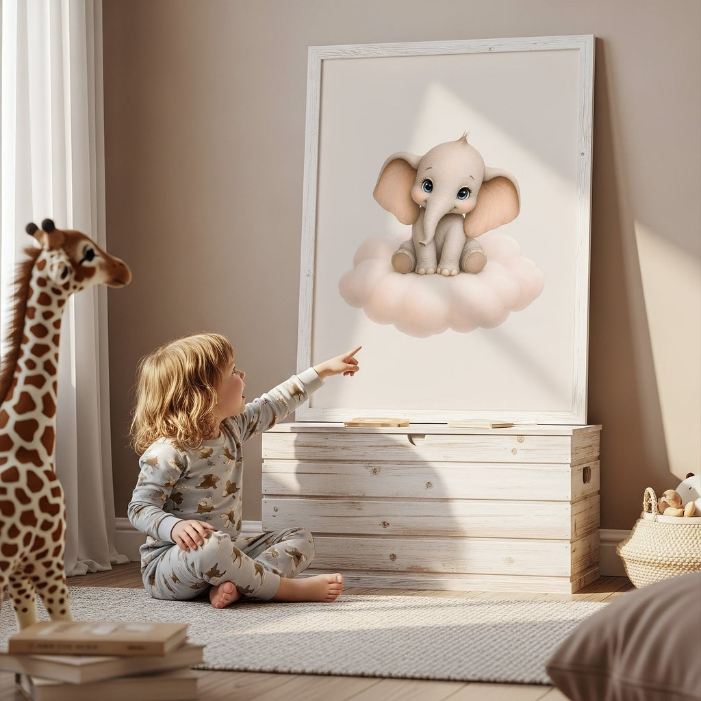 Söt elefant på moln poster poster