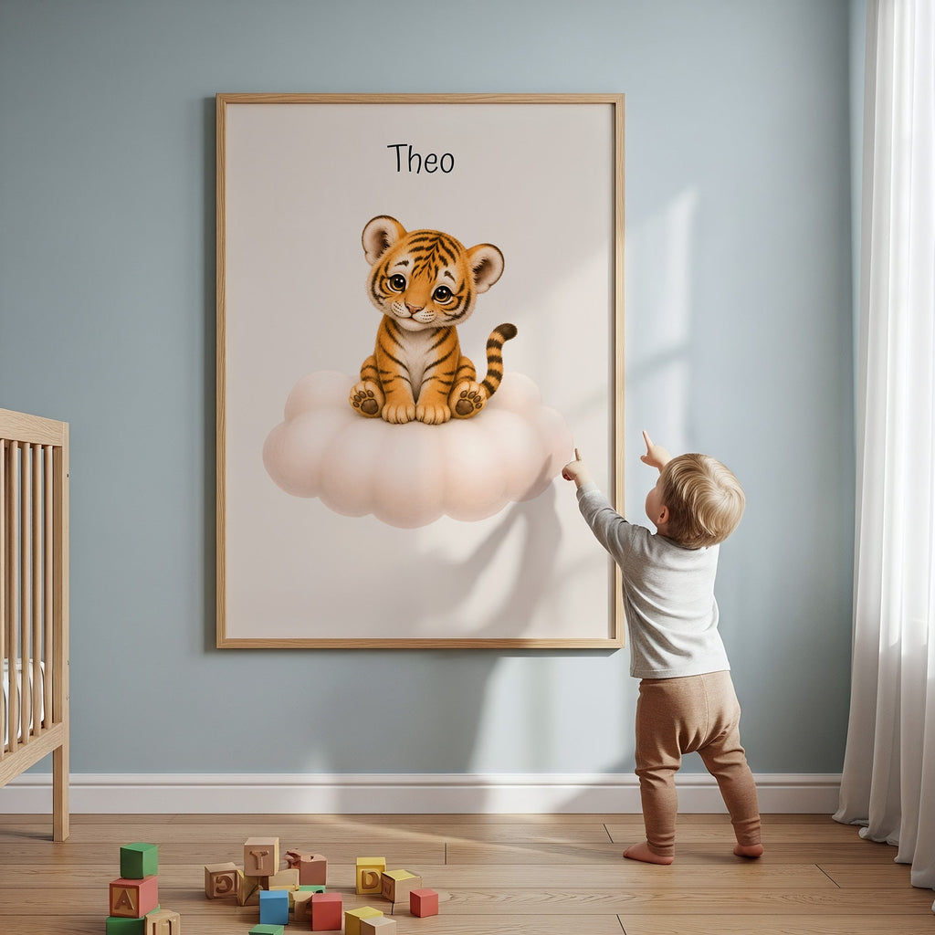 Tiger på moln med namn poster